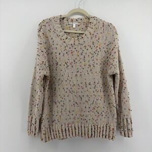 Seven7 Women M Sweater Cream Multi Confetti Knit Pullover Relaxed Chunky Cozy